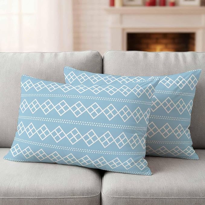 Blue Boho Outdoor Pillow Covers 20x12 Inch Lumbar Pillow Covers Set of 2 Waterproof Decorative Throw Pillow Cases Vintage Ethnic Tribe Abstract Art Geometric Cushion Covers for Patio Furniture Garden