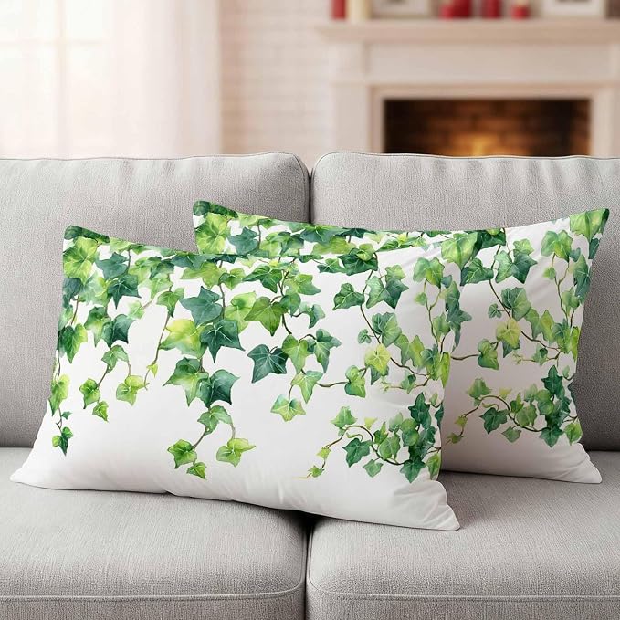 Outdoor Pillow Covers Set of 2, Green Leaf Vine Decorative Throw Pillow Covers 20X12IN, Country Leave Throw Pillows Protector Cushion Case for Patio,Couch,Sofa,Garden