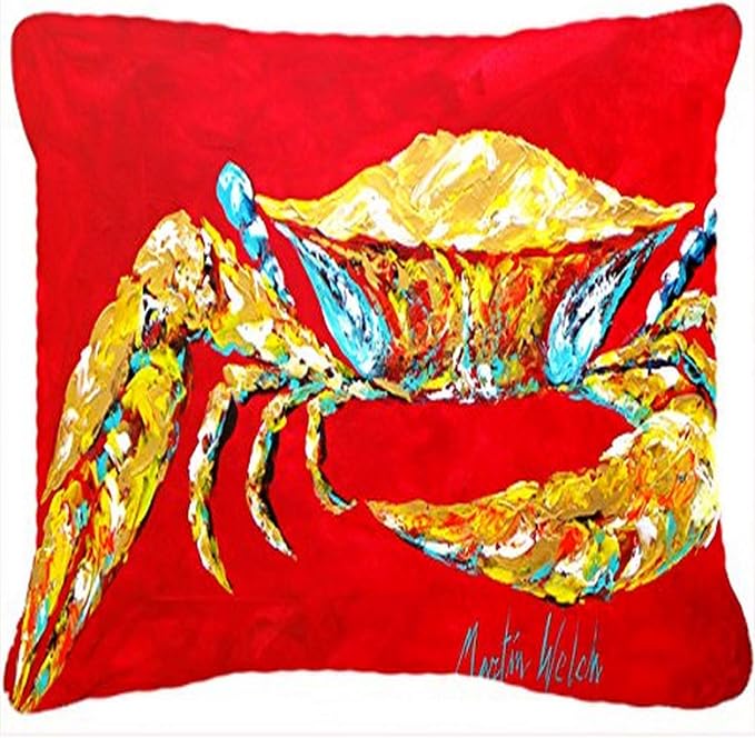 Caroline's Treasures MW1116PW1216 Crab Blue on Red, Sr Canvas Fabric Decorative Pillow Machine Washable, Indoor Outdoor Decorative Pillow for Couch, Bed or Patio, 12HX16W