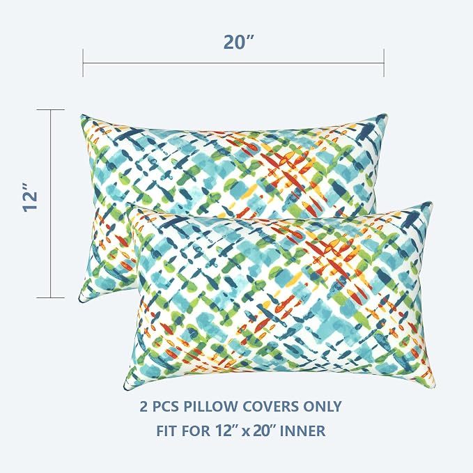 LVTXIII Outdoor Lumbar Pillow Covers, Patio Decorative Lumbar Pillow Cases ONLY, Fluffy Fade-Resistant Lumbar Cushion Cases for Home Balcony and Garden, 12x20 Inch, Pack of 2, Acapa Opal Geometric