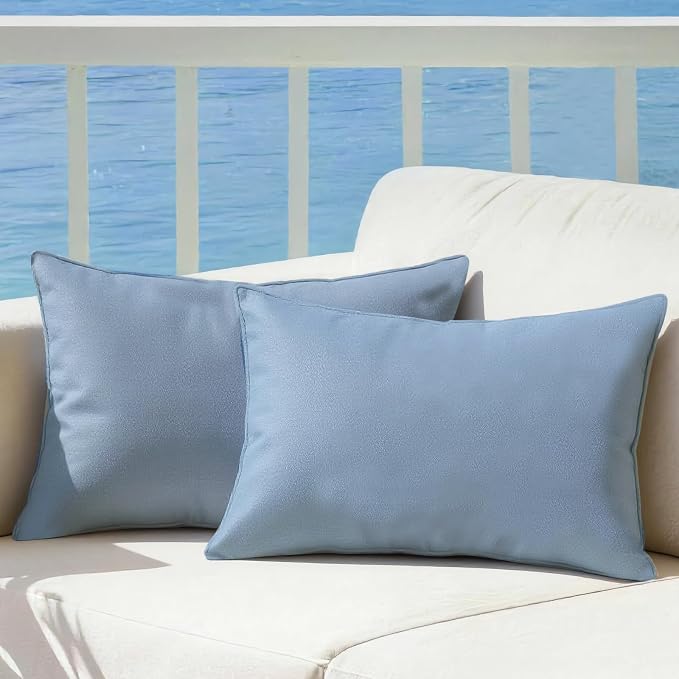 Outdoor Pillow Covers Waterproof Cushion Covers Patio Pillows Case 2 Pack | 20x12inch, Solid, Seamless, Hidden Zipper,Pecet for Porch Decoration,Patio Furniture,Outdoor Couch, Balcony,Garden Bench