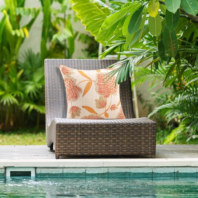 JMGBird Orange Outdoor Pillows 18x18 Throw Pillows with Inserts Included | Water-Resistant Outdoor Pillows 18x18 Durable Beige with Orange Throw Pillows with Inserts for Patio Furniture