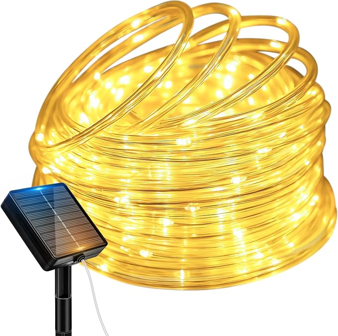 btfarm Solar Rope Lights, 120LED 46FT Solar String Lights Outdoor Waterproof, 8 Lighting Modes Solar Powered Strip Trampoline Light for Outside Garden Tree Christmas Yard Patio Decor, Warm White