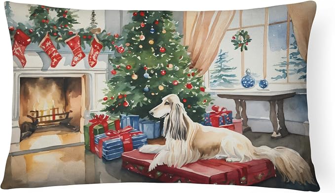Caroline's Treasures DAC2587PW1216 Afghan Hound Cozy Christmas Throw Pillow Machine Washable, Indoor Outdoor Decorative Pillow for Couch, Bed or Patio, 12HX16W