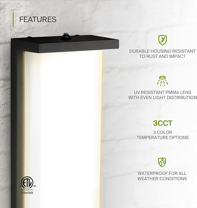 ASD LED 14" Outdoor Wall Light, Dusk to Dawn Front Door House Sconce | 3CCT, Photocell, Waterproof, ETL Listed | 20W 1900LM 3000-5000K 120V | Exterior Lighting Fixture, Porch Lamp | Black, 4 Pack