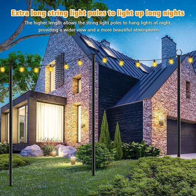 LETIANPAI 10 Pack String Light Poles,10 Ft Metal Poles with Fork for Outdoor String Lights,Outdoor Light Poles with Fork,Poles/Post/Stand for Outside