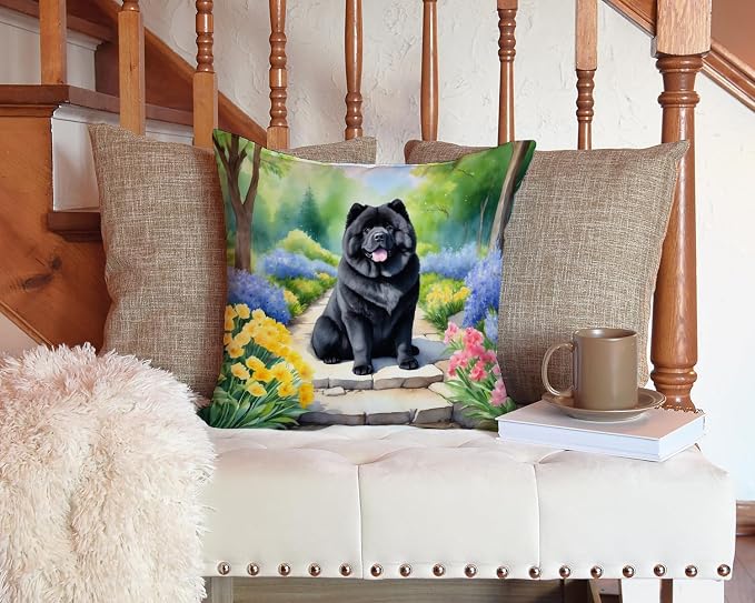 Caroline's Treasures Chow Chow Spring Path Throw Pillow Machine Washable, Indoor Outdoor Decorative Pillow for Couch, Bed or Patio, 14Hx14W