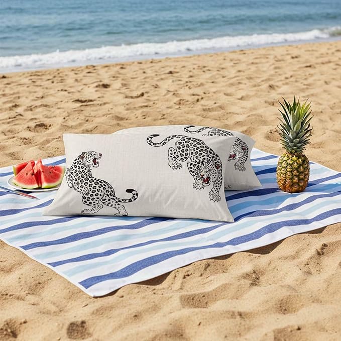 Vandarllin Outdoor Throw Pillows Covers 20x12 inch Set of 2 Waterproof Linen Leopard Decorative Zippered Cushion Covers for Patio Furniture, Bohemian Animal Print Lumbar Pillowcases