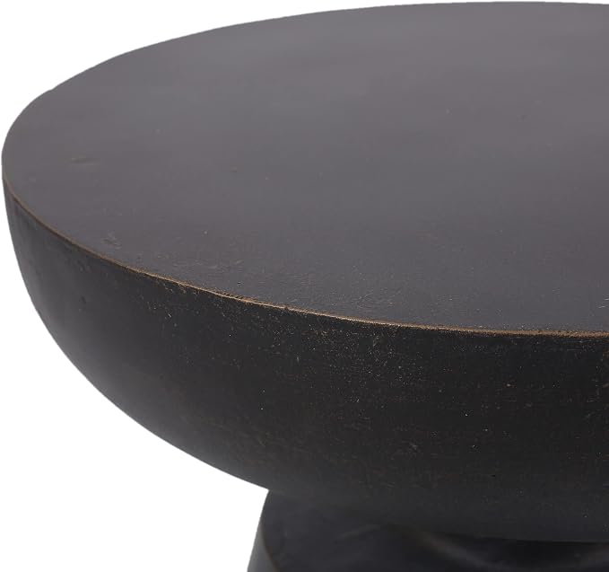 Outdoor Side Table 17.75" Hourglass Shape Lightweight Concrete-Look Outdoor Indoor Accent Table Decorative Garden Stools, for Patio Porch Living Room, Black