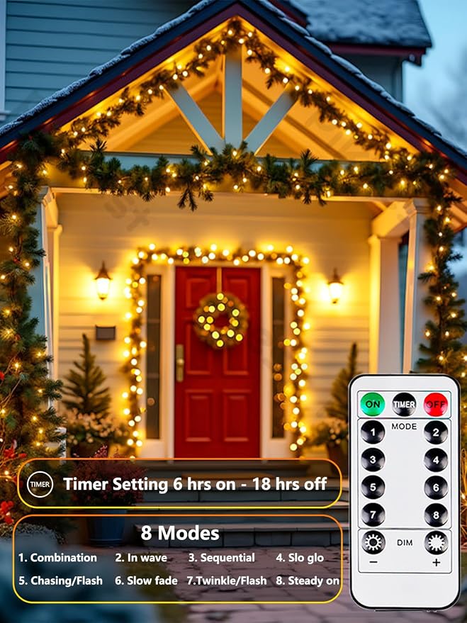 2 Pack Fairy Lights Battery Operated with Remote 33FT 100 LED Warm White | Remote Control, 8 Modes, Timer, Adjustable brightness, Waterproof Lights for Indoor Outdoor Classroom Christmas Decor