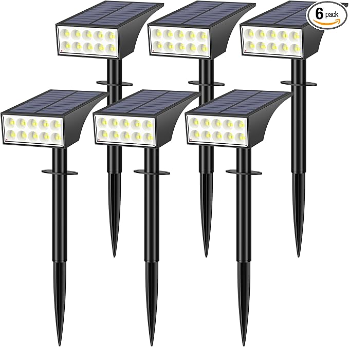 Solar Lights Outdoor Waterproof IP65, Landscape Lights, 6 Pack, Cool White | WENATY Spot Lights Outdoor, 4 Brightness Modes, Dusk to Dawn Solar Spotlights for Yard Garden Pathway Porch Tree House Decor