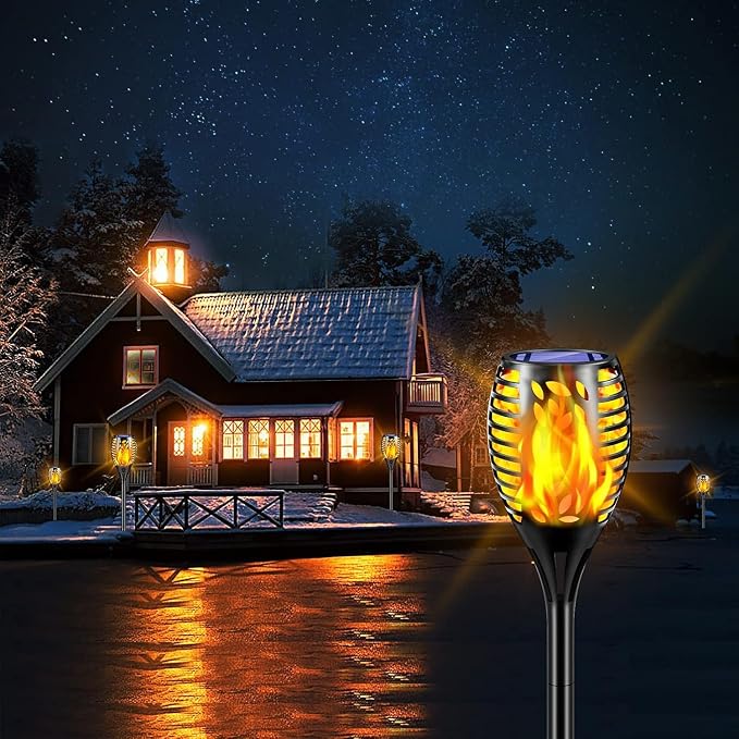 TomCare 6 Pack Solar Lights Outdoor Flickering Flame Solar Torch Lights | Realistic Flame Effect, Charges in 6-8 Hours, 10-12-Hour Runtime, IP65 Waterproof, Auto On/Off for Yard, Patio and Garden