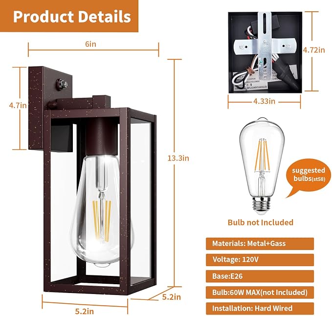 13'' Oil Rubbed Bronze Dusk to Dawn Outdoor Light Fixtures Wall Mount, Large Front Porch Lights, Sensor Exterior Wall Sconce, Waterproof Lantern Lamp,Outside Coach Light for House,Garage,Yard