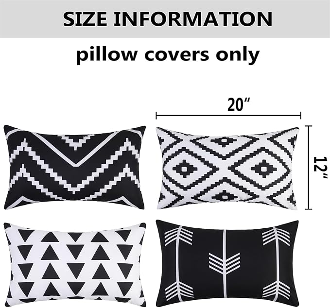Adabana Patio Pillows Pack of 2 Geometric Outdoor Waterproof, 12"x20" | Outdoor Cushion Covers Decor for Home Patio Garden Porch Furniture