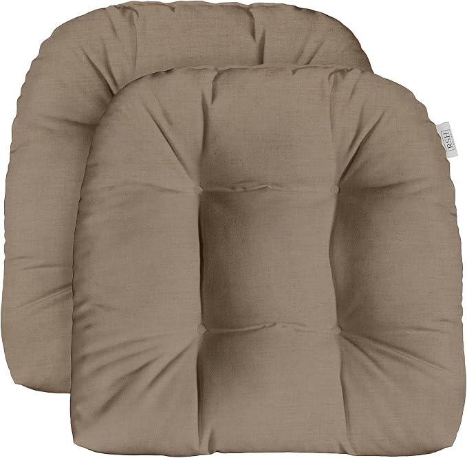 RSH DECOR: Sunbrella Tufted Wicker U-Shape Cushions Set of 2 | 22” x 22” | Outdoor Seat Cushions for Patio Furniture| Crafted with Sunbrella Performance Fabric | Spectrum Mushroom Briown