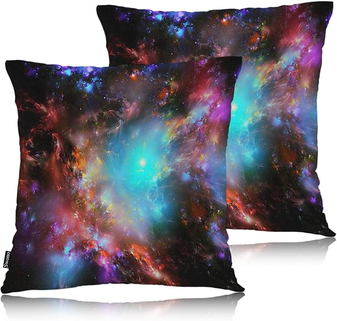 Swono Galaxy Space Pack of 2 Decorative Throw Pillow Covers Cushion Covers, Starry Outer Space Galaxy Milky Way Couch Pillow Case Boho Cushion Pillowcase for Bedroom Sofa Living Room 18X18 Inch