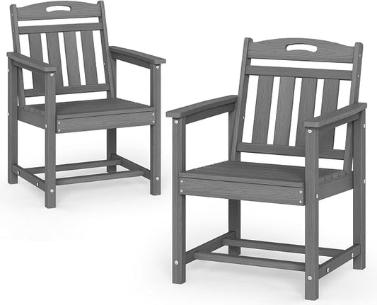 Patio Chairs Set of 2, HDPE Outdoor Dining Chairs with Wide Seat, All Weather Oversized Porch Chair for Garden, Backyard, Deck - Grey