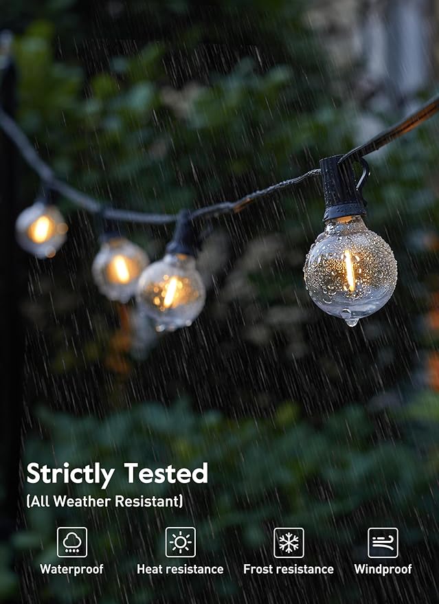 Brightown Outdoor String Lights, 69FT G40 LED IP65 Waterproof Patio Lights | 30 Shatterproof Edison Bulbs, Plug-In, Dimmable, Connectable, Hanging Light for Backyard Porch Party Christmas Decorative