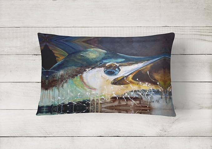Caroline's Treasures JMK1111PW1216 Blue Marlin Canvas Fabric Decorative Pillow Machine Washable, Indoor Outdoor Decorative Pillow for Couch, Bed or Patio, 12HX16W