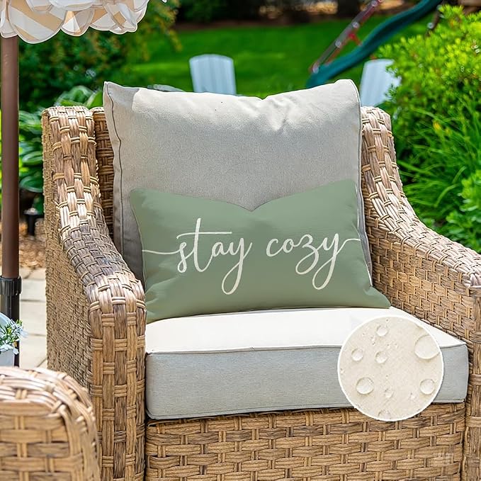 RABUSOFA Green Outdoor Pillow Covers 12x20 Waterproof Stay Cozy Decoration | Outdoor Patio Decoration, Waterproof & Durable Fabric, Machine Washable, Invisible Zipper, Not Insert