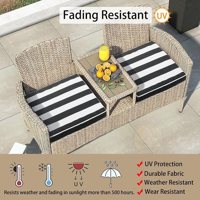 Magpie Fabrics Indoor Outdoor Cushion Cover Replacement 2 Pack, NO Insert! Water Repellent Slipcover with Ties Christmas Decor for Patio Garden Chair Seat Sofa Bench Wicker(Black White, 22x20x4 Inch)