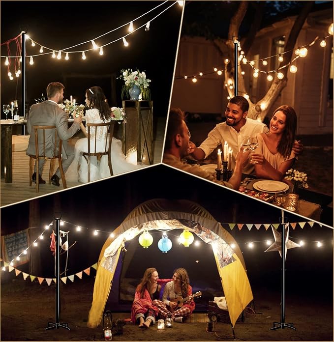 Queension 10FT Deck String Light Poles for Outdoor String Lights, 1pcs | for Garden, Backyard, Patio Lighting Stand for Parties, Bistro & Weddings