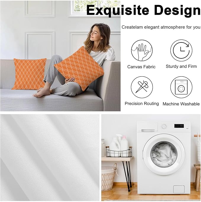 Orange Stripes Outdoor Pillow Covers 24x24 Inch Throw Pillow Covers Set of 2 Waterproof Decorative Pillow Cases Simple Geometric Modern Monochrome Cushion Covers for Patio Furniture Garden Couch Sofa