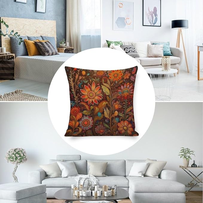 Spring Pillow Covers Oil Painting Colorful Garden Flowers Pillow Cases 20"x20" Ink Oil Painting Watercolor Retro Decorative Square Pillowcase Cushion Case Decorative Couch Pillow Cover for Sofa