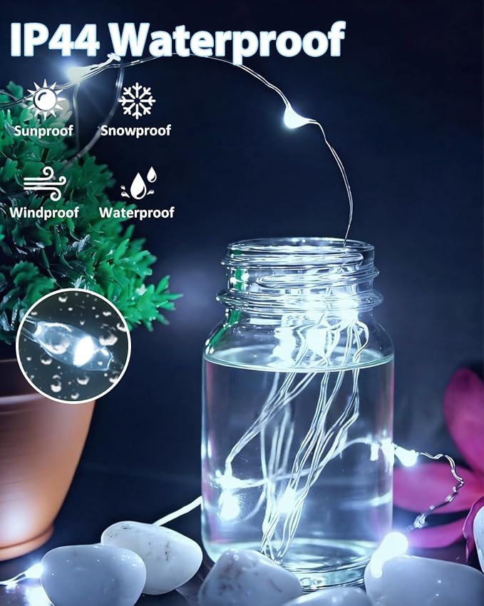 2 Pack 200 LED Fairy Lights Battery Operated with Remote, 66 FT Cool White | Cuttable, 8 Modes, Memory, Dimmable, Waterproof Battery String Lights with Timer for Indoor Outdoor, Christmas Decorations