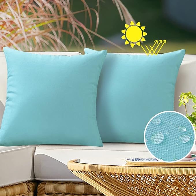 VAKADO Outdoor Waterproof Throw Pillow Covers 20X20 Set of 2 Decorative Aqua Patio Furniture Turquoise Cushion Cases Outside Decor for Couch Garden Bench Porch