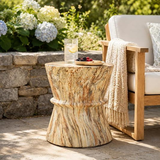 Outdoor Concrete Side Table, Concrete Contemporary Lightweight Accent Table with Faux Stone Coffee Tables for Garden,Porch,Backyard (Amber,Brown -16)