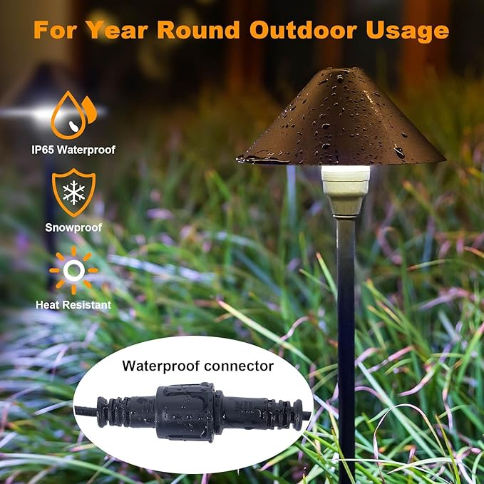 Low Voltage Pathway Lights with Transformer, 4H/6H/8H Cycle Timer | Plug and Play, Non-hardwired, Waterproof Low Voltage Landscape Lighting for Flower Bed Backyard Walkway Driveway, Set of 6