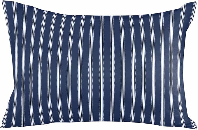 Outdoor Waterproof Throw Pillow Covers Set of 2 Navy Blue Stripe Lumbar Pillowcases 20x12 Inches Vertical Striped Patio Decorative Pillows Cushion Case Patio Pillows for Couch Bed Chair Garden