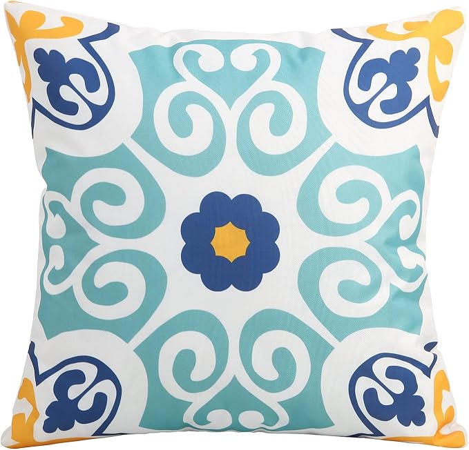 Pyonic Outdoor Waterproof Throw Pillow Covers Set of 4 Floral Printed and Boho Farmhouse Outdoor Pillow Covers for Patio Funiture Garden 20x20 Inch Blue