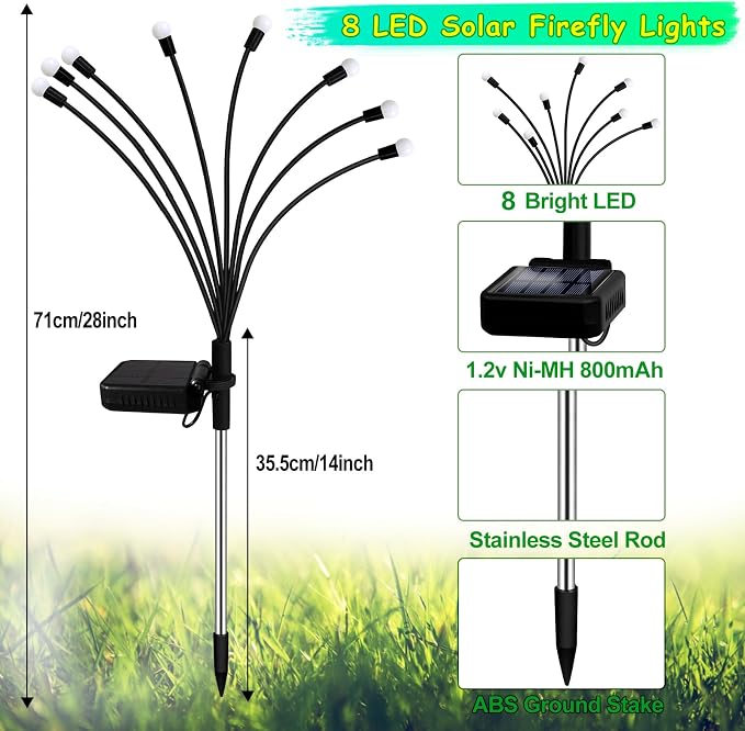 Kohlrabi Solar St Patricks Day Lights Outdoor, 2 Pack 16 LED Solar Green Firefly Lights, Waterproof Wind Swaying Light for St. Patrick's Day Irish Day Outside Yard Patio Decoration