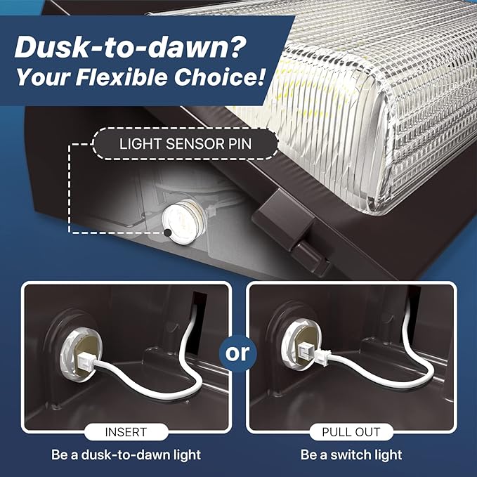 HYPERLITE LED Wall Pack Light 120W 2Packs with Dusk to Dawn Photocell and Glass Lens LED Security Flood Commercial and Industrial Outdoor LED Wall Lights Out Door for House Warehouses UL Listed