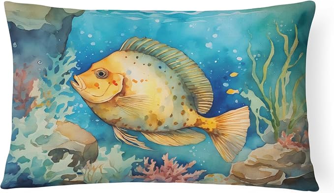 Caroline's Treasures DAC2787PW1216 Flounder Throw Pillow Machine Washable, Indoor Outdoor Decorative Pillow for Couch, Bed or Patio, 12HX16W