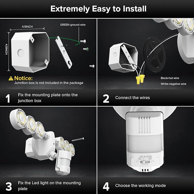 SANSI 45W 6000LM Motion Sensor Outdoor Lights, IP65 5000K (White) | 4 Modes Motion Lights for Outside, 320° Wide Angle LED Flood Lights Security Lights for Soffit, Backyard, Garage, Yard, Porch