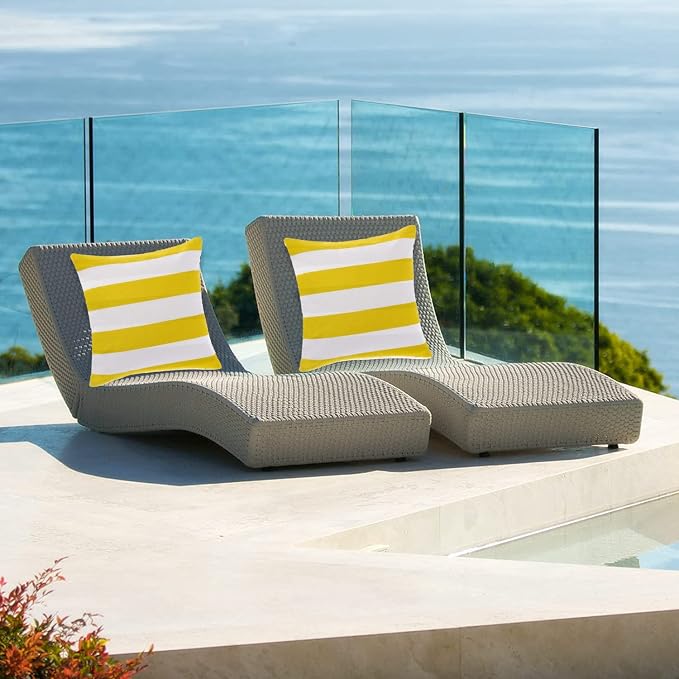 tiggell 4 Pack Waterproof Pillow Covers Outdoor Throw Pillowcases Decorative Garden Cushion Case for Home Garden Patio Couch Balcony Striped (18 * 18 inch, Yellow & White)