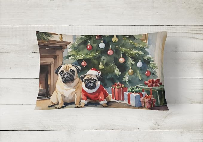 Caroline's Treasures DAC2732PW1216 Pug Cozy Christmas Throw Pillow Machine Washable, Indoor Outdoor Decorative Pillow for Couch, Bed or Patio, 12HX16W