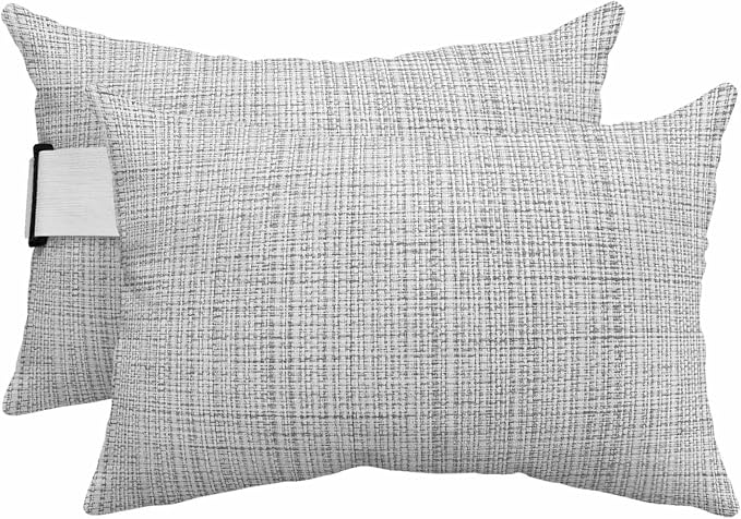 Outdoor Lumbar Pillow Set of 2, Grey Rustic Waterproof Beach Headrest Pillow with Inserts, Vintage Farmhouse GraySolid Color Recliner Throw Pillows for Patio Furniture, 11 x 16