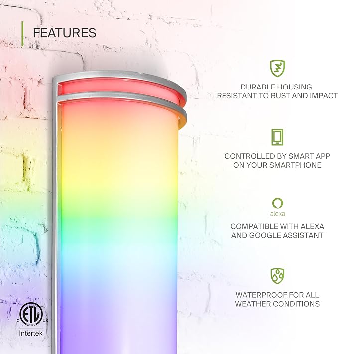 ASD 24 Inch Smart RGBW LED Outdoor Sconce Lights - 23W 120-277V 2700-6500K Nickel Exterior Lighting Fixtures, Remote Control Alexa Exterior Lights for House, Patio Wall Light Fixture ETL