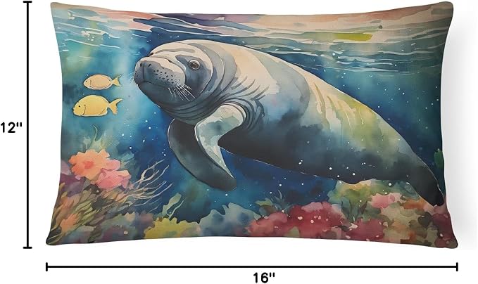 Caroline's Treasures DAC2813PW1216 Manatee Throw Pillow Machine Washable, Indoor Outdoor Decorative Pillow for Couch, Bed or Patio, 12HX16W