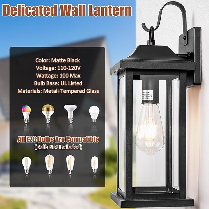 2-Pack Large Outdoor Light Fixtures Porch Lights Exterior Black | 17” Outdoor Sconces Wall Lighting for House Modern, Anti-Rust Waterproof Outside Sconces, Porch Wall Lanterns, ETL List