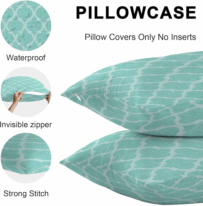 Turquoise Moroccan Outdoor Pillow Covers 20x20 Inch Throw Pillow Covers Set of 2 Waterproof Decorative Pillow Cases Morocco Boho Ethnic Abstract Geometric Cushion Covers for Patio Furniture Garden