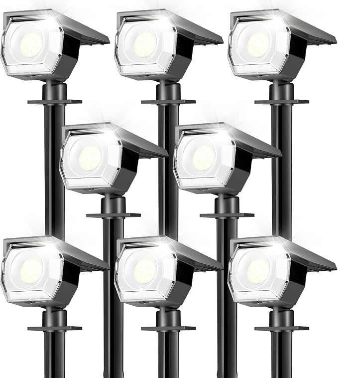 8 Pack Solar Spot Lights Outdoor Waterproof, Landscape Spotlights | Cool White, Solar Powered, Auto On/Off, Lighting for Outside Pathway Yard Lawn Flag Garden Walkway Pathway