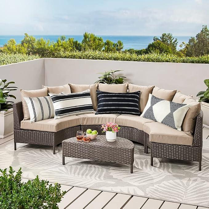 OTOSTAR Outdoor Decorative Pillow Covers Waterproof Garden Throw Pillow Covers 12x20 Inch Cushion Case Geometry Throw Pillowcases Pillows Shell for Patio Furniture Couch Tent Balcony Pack of 4 (Black)