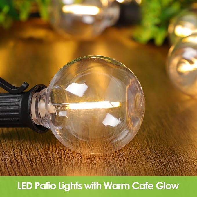 200Ft(2x100Ft) LED Outdoor String Lights Waterproof Dimmable G40 Globe Patio Lights with 100+5 Bulbs for Balcony Gazebo Pergola-Black Cord