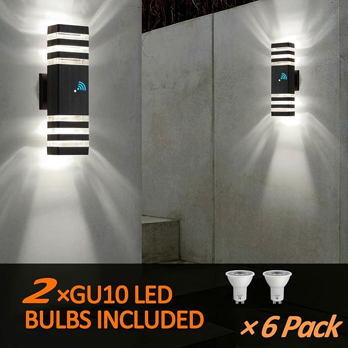 6 Pack Outdoor Wall Lights Dusk to Dawn Exterior Light Fixture, 3-Layer Black Outdoor Lights for House, IP65 Waterproof Up and Down Outside Porch Lights for Garage Patio, 3000K