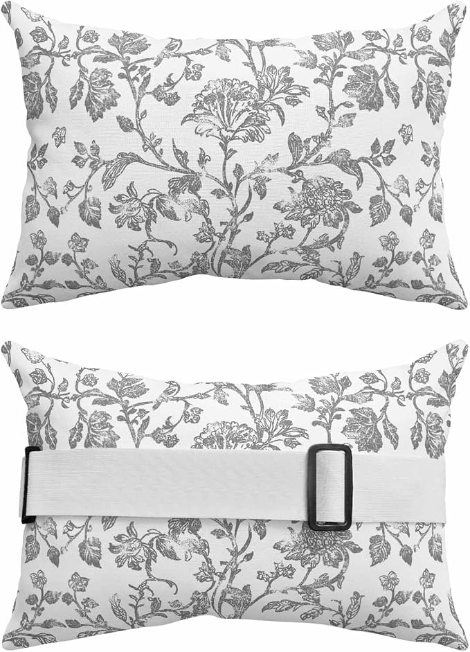 Pack of 2 Outdoor Lumbar Pillow Covers 12x20 Inch, Grey Flower Waterproof Throw Pillow Covers Set, Vintage Farmhouse Boho Leaf Spring Plant Indoor&Outdoor Cushion Cases for Patio Porch Beach